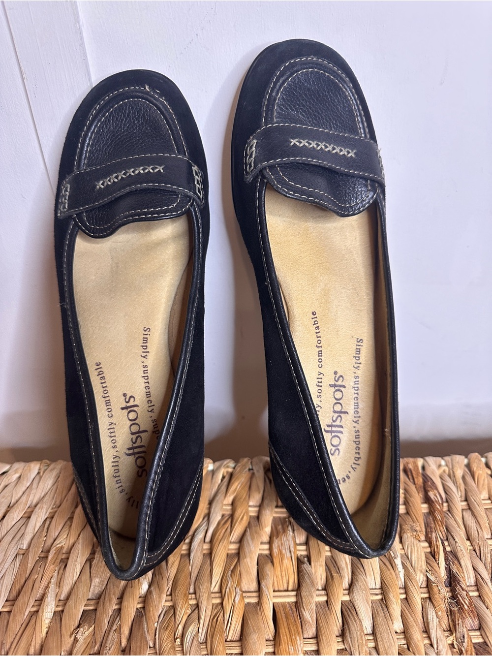Softspots Black Slip-On Penny Loafers with Contrast Stitching 8.5